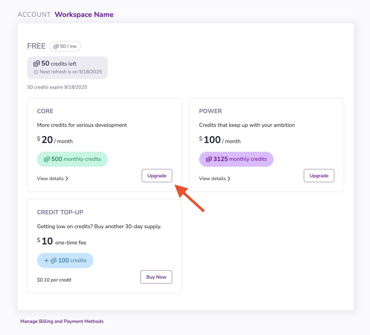 Purchase credit subscription