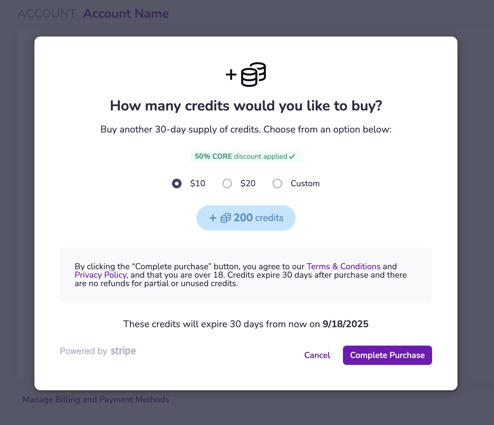Choose credit amount
