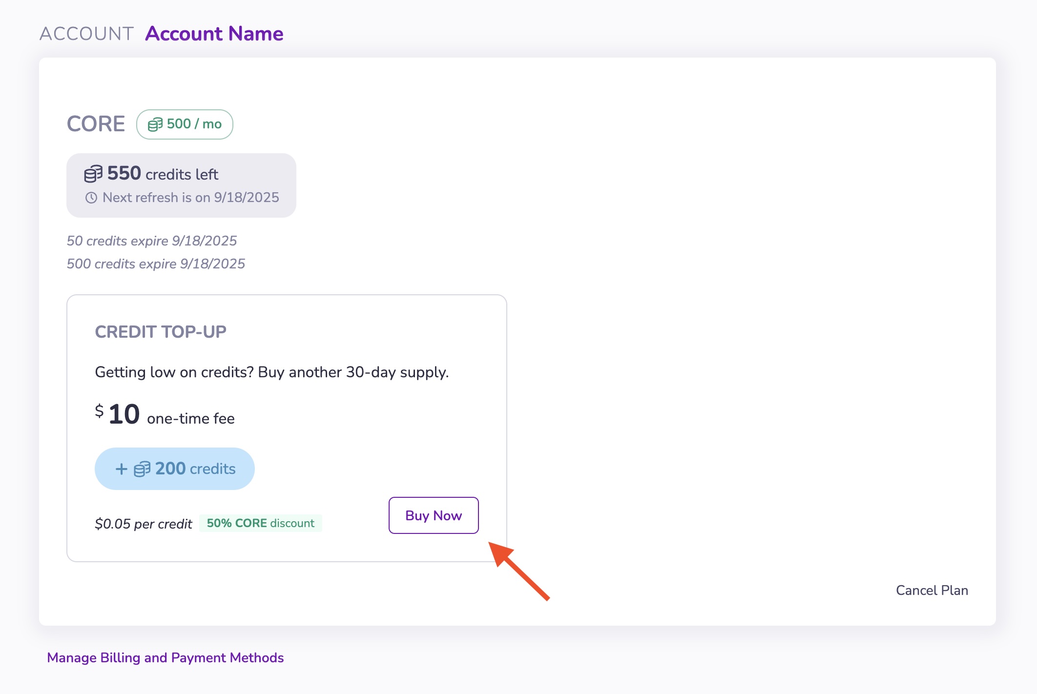 Purchase credit top-up